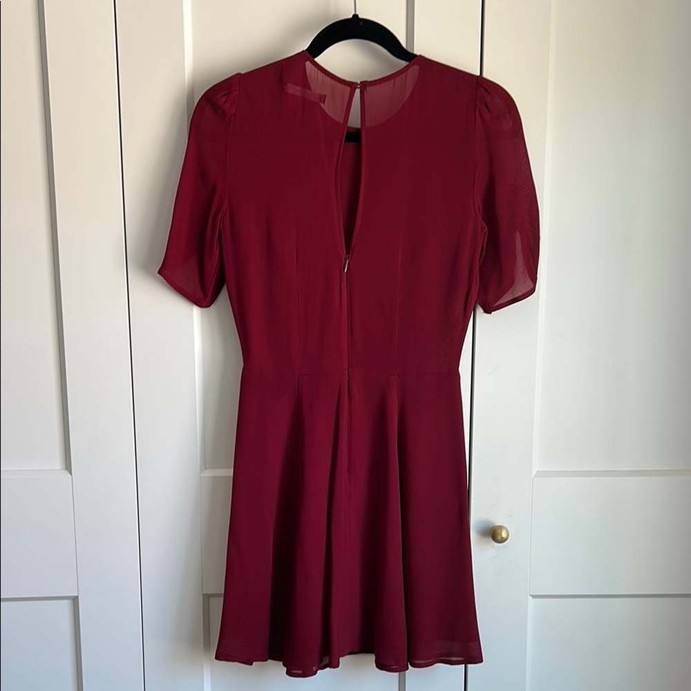 Reformation Gracie Burgundy Ruched Sleeve Mini Dress | 2 - Picture 3 of 5